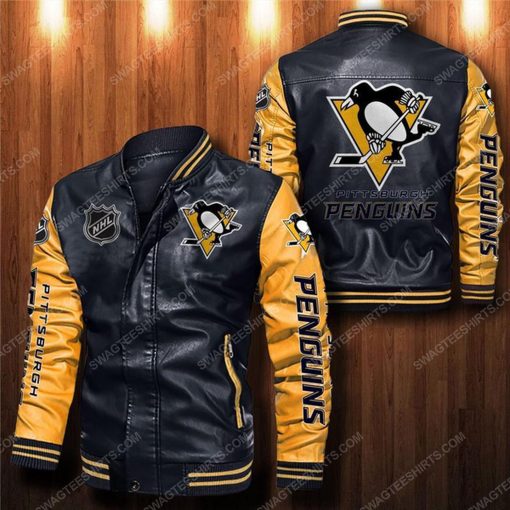 Pittsburgh penguins all over print leather bomber jacket - yellow