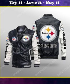 Pittsburgh steelers all over print leather bomber jacket