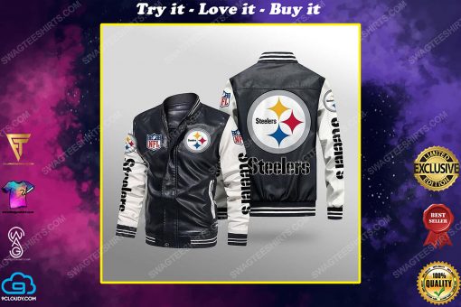 Pittsburgh steelers all over print leather bomber jacket