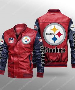 Pittsburgh steelers all over print leather bomber jacket - black