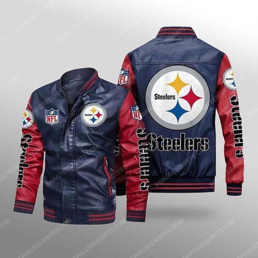 Pittsburgh steelers all over print leather bomber jacket - red