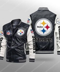 Pittsburgh steelers all over print leather bomber jacket - white