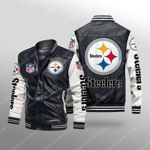Pittsburgh steelers all over print leather bomber jacket - white