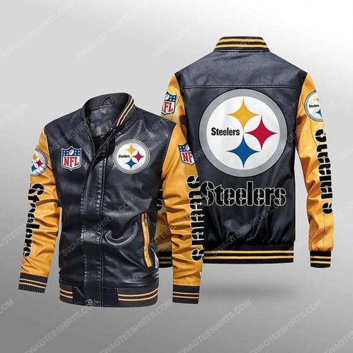 Pittsburgh steelers all over print leather bomber jacket - yellow