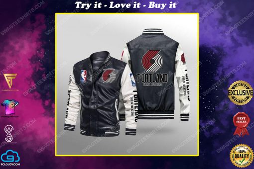 Portland trail blazers all over print leather bomber jacket
