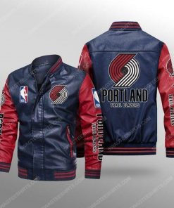 Portland trail blazers all over print leather bomber jacket - red
