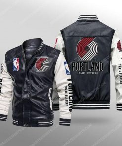 Portland trail blazers all over print leather bomber jacket - white