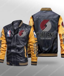 Portland trail blazers all over print leather bomber jacket - yellow