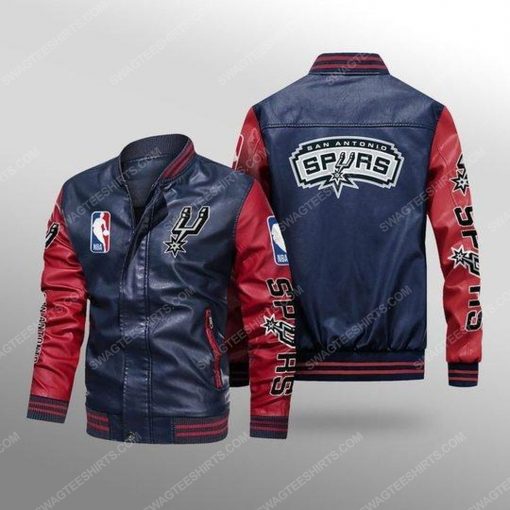 San antonio spurs all over print leather bomber jacket - red