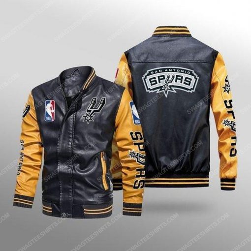 San antonio spurs all over print leather bomber jacket - yellow