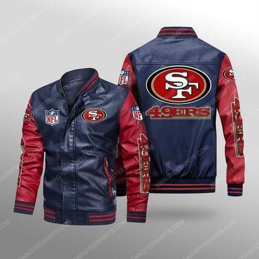 San francisco 49ers all over print leather bomber jacket - red