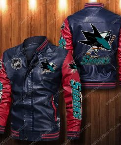 San jose sharks all over print leather bomber jacket - red