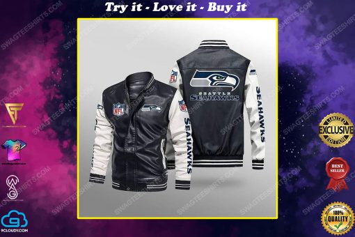 Seattle seahawks all over print leather bomber jacket