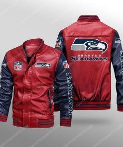 Seattle seahawks all over print leather bomber jacket - black