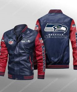 Seattle seahawks all over print leather bomber jacket - red