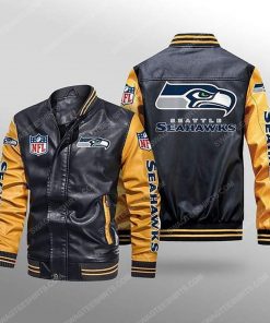 Seattle seahawks all over print leather bomber jacket - yellow