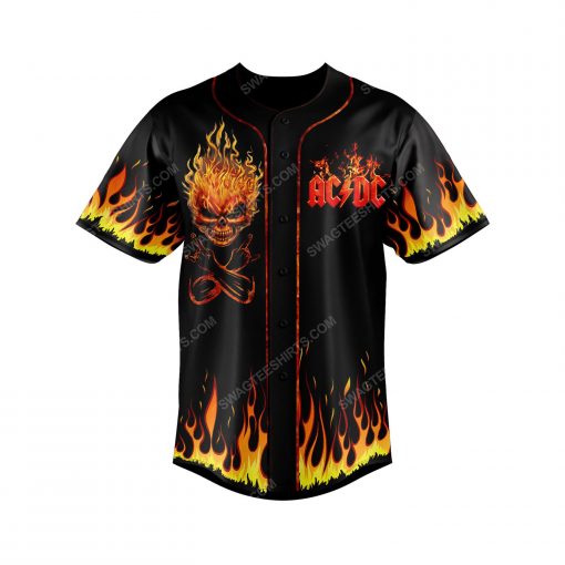 Skull with fire acdc rock band all over print baseball jersey 2 - Copy