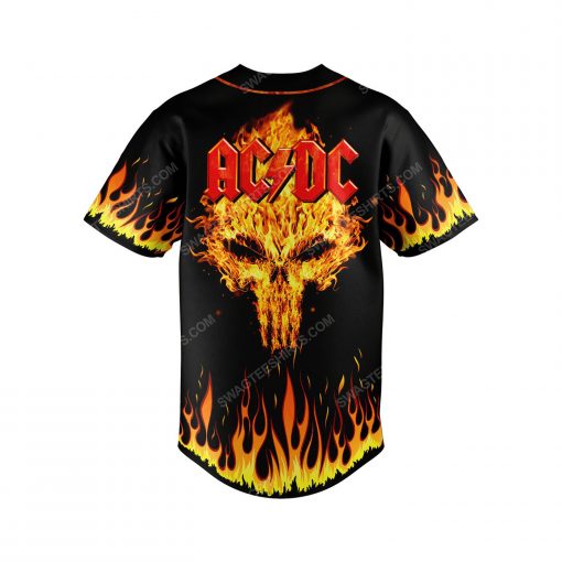 Skull with fire acdc rock band all over print baseball jersey 3