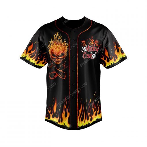 Skull with fire motley crue rock band all over print baseball jersey 3