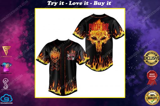 Skull with fire motley crue rock band all over print baseball jersey