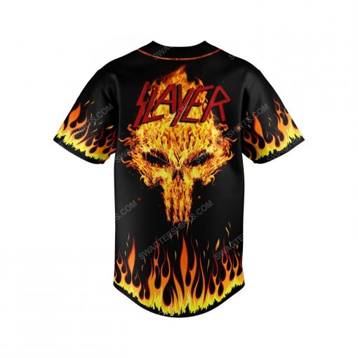 Skull with fire slayer rock band all over print baseball jersey 2