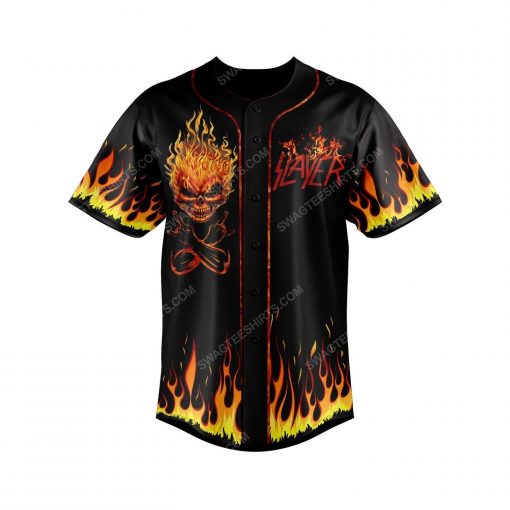 Skull with fire slayer rock band all over print baseball jersey 3