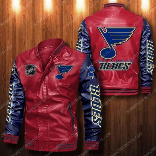 St louis blues all over print leather bomber jacket - navy 1