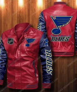 St louis blues all over print leather bomber jacket - navy