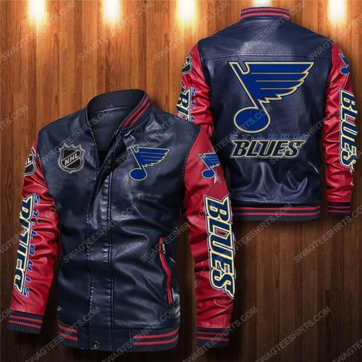 St louis blues all over print leather bomber jacket - red