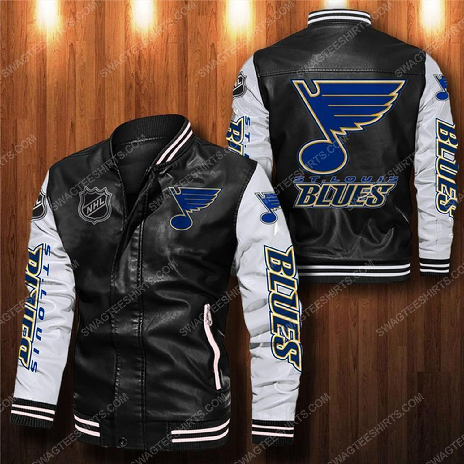 St louis blues all over print leather bomber jacket - white