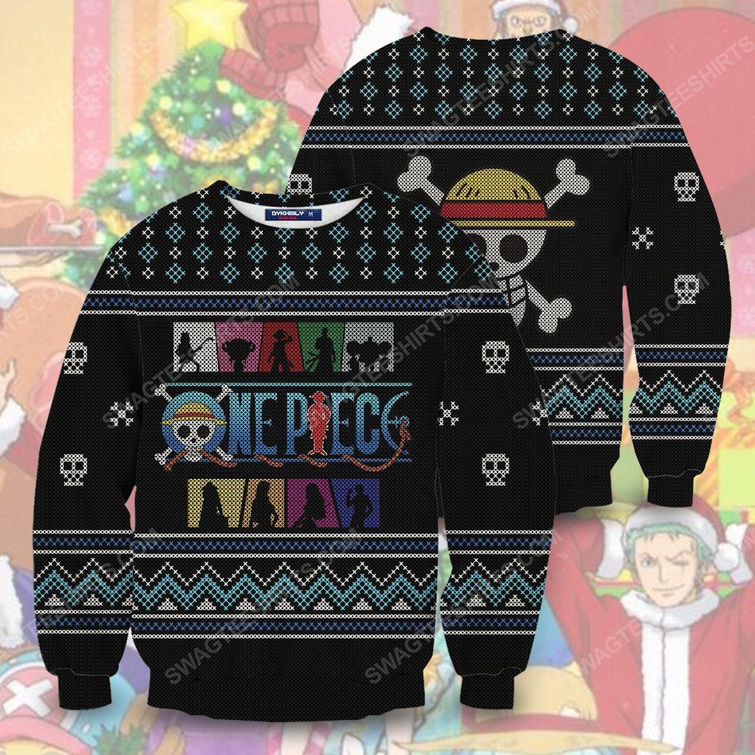 Straw hat pirates silhouette pirates for christmas time ugly christmas sweater 2