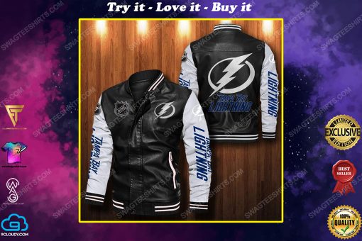 Tampa bay lightning all over print leather bomber jacket