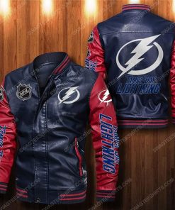Tampa bay lightning all over print leather bomber jacket - red