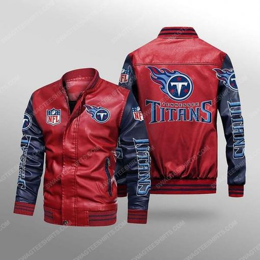 Tennessee titans all over print leather bomber jacket - black