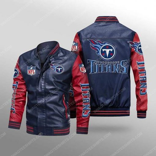 Tennessee titans all over print leather bomber jacket - red
