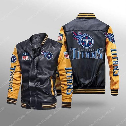 Tennessee titans all over print leather bomber jacket - yellow