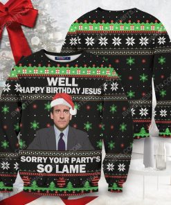 The office well happy birthday jesus sorry your party's so lame ugly christmas sweater 5