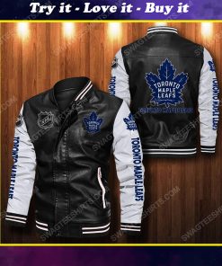 Toronto maple leafs all over print leather bomber jacket