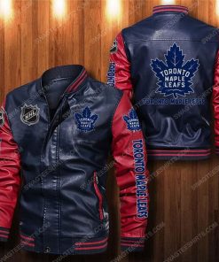 Toronto maple leafs all over print leather bomber jacket - red