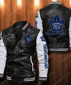 Toronto maple leafs all over print leather bomber jacket - white