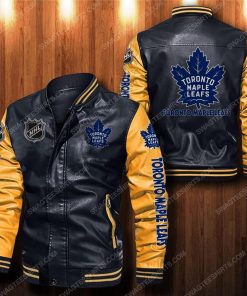 Toronto maple leafs all over print leather bomber jacket - yellow