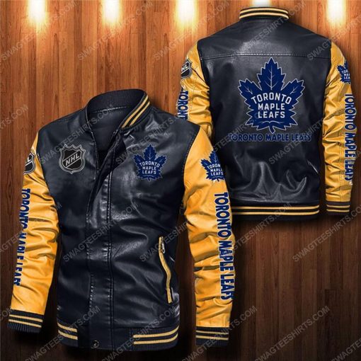 Toronto maple leafs all over print leather bomber jacket - yellow