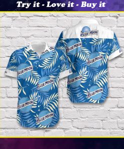 Tropical blue moon beer blue short sleeve hawaiian shirt