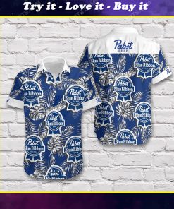 Tropical pabst blue ribbon beer short sleeve hawaiian shirt