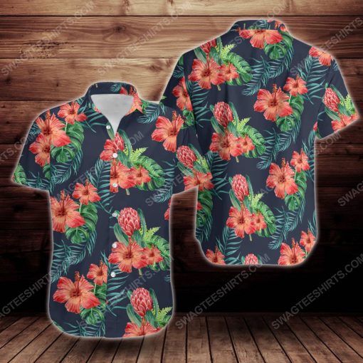 Tropical summer hibiscus flower short sleeve hawaiian shirt 2