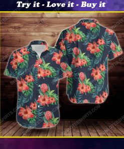 Tropical summer hibiscus flower short sleeve hawaiian shirt