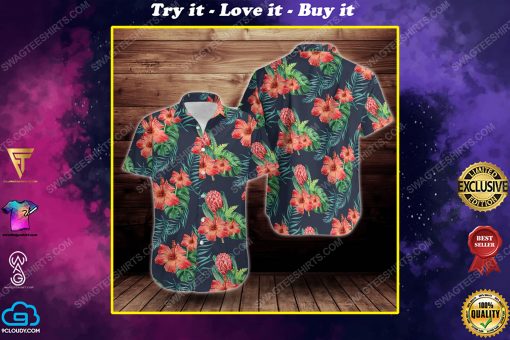 Tropical summer hibiscus flower short sleeve hawaiian shirt