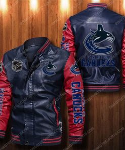 Vancouver canucks all over print leather bomber jacket - red