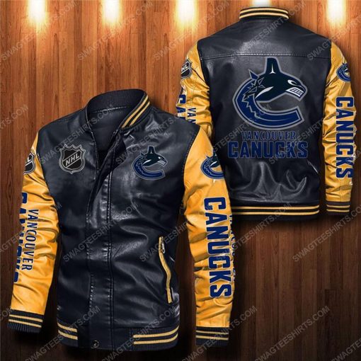Vancouver canucks all over print leather bomber jacket - yellow