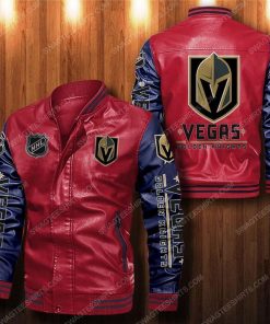 Vegas golden knights all over print leather bomber jacket - black